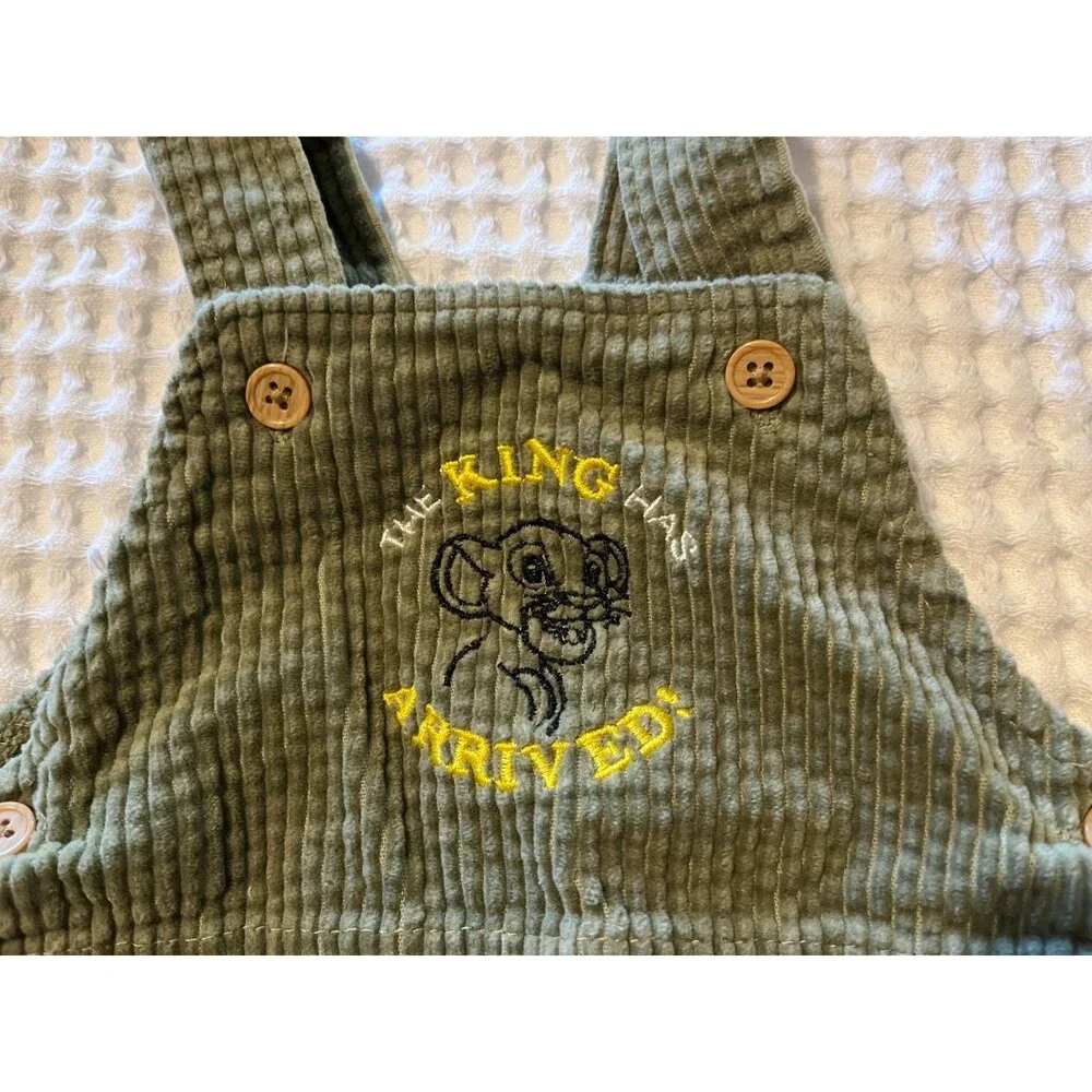 Boys Lion King SIMBA Disney Baby 3M   CORDUROY Overalls Green Embroidered